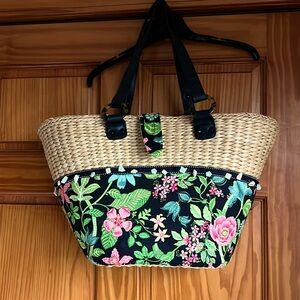 Vera Bradley Women’s Straw Market Bag Botanica Pattern